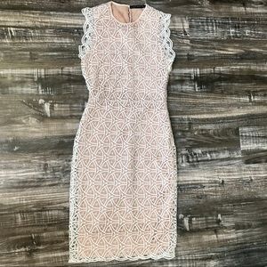 Zara Woman Lace Laser Cut Nude white Midi Dress